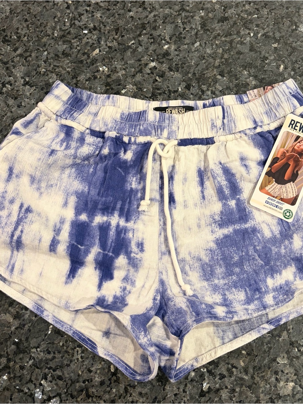 Rewash Blue and White Tie-Dye Drawstring Athletic Shorts